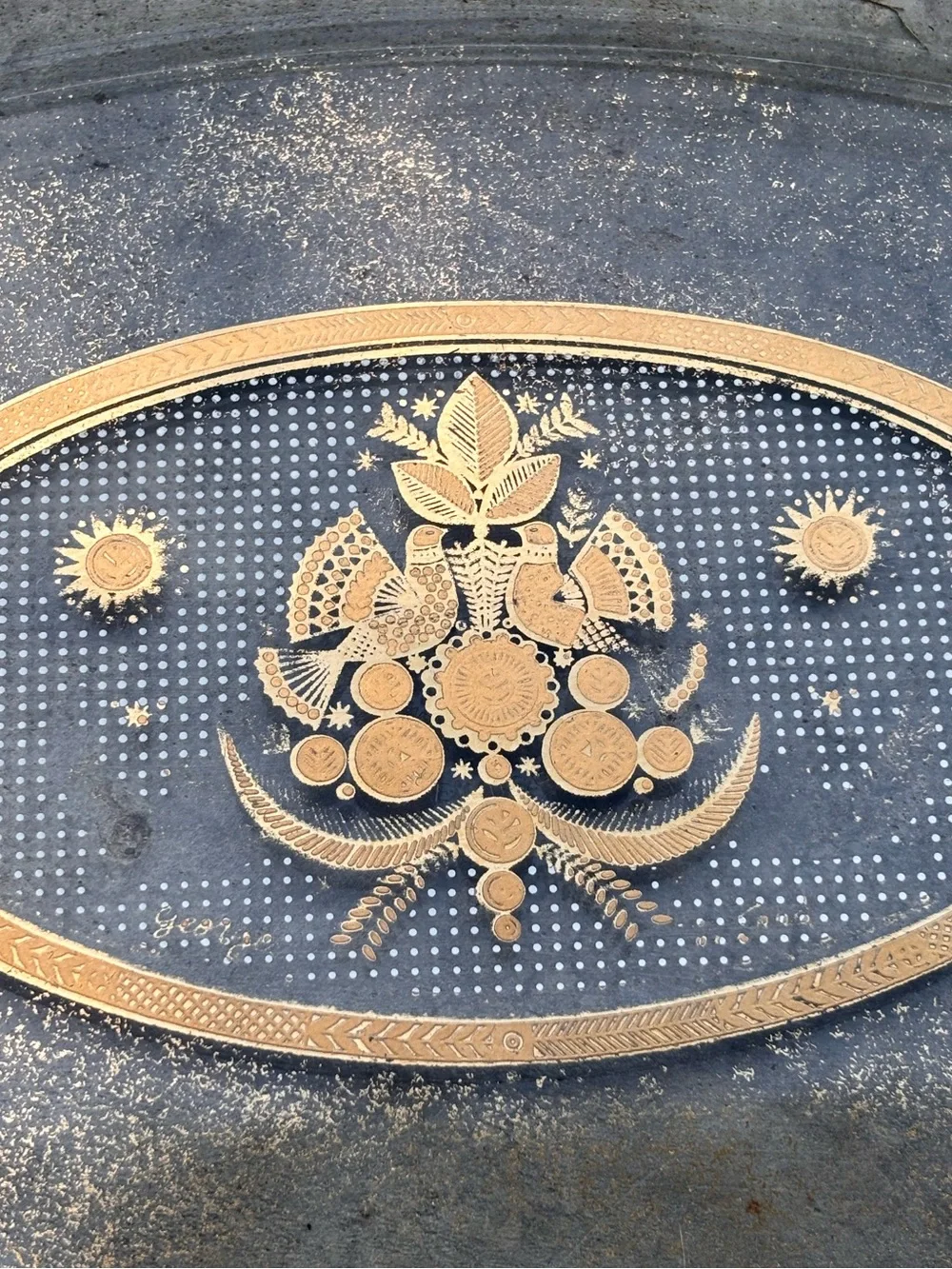 Vintage PYREX Georges Briard 22K Gold Fleck Love Bird Oval Serving Platter 18x10